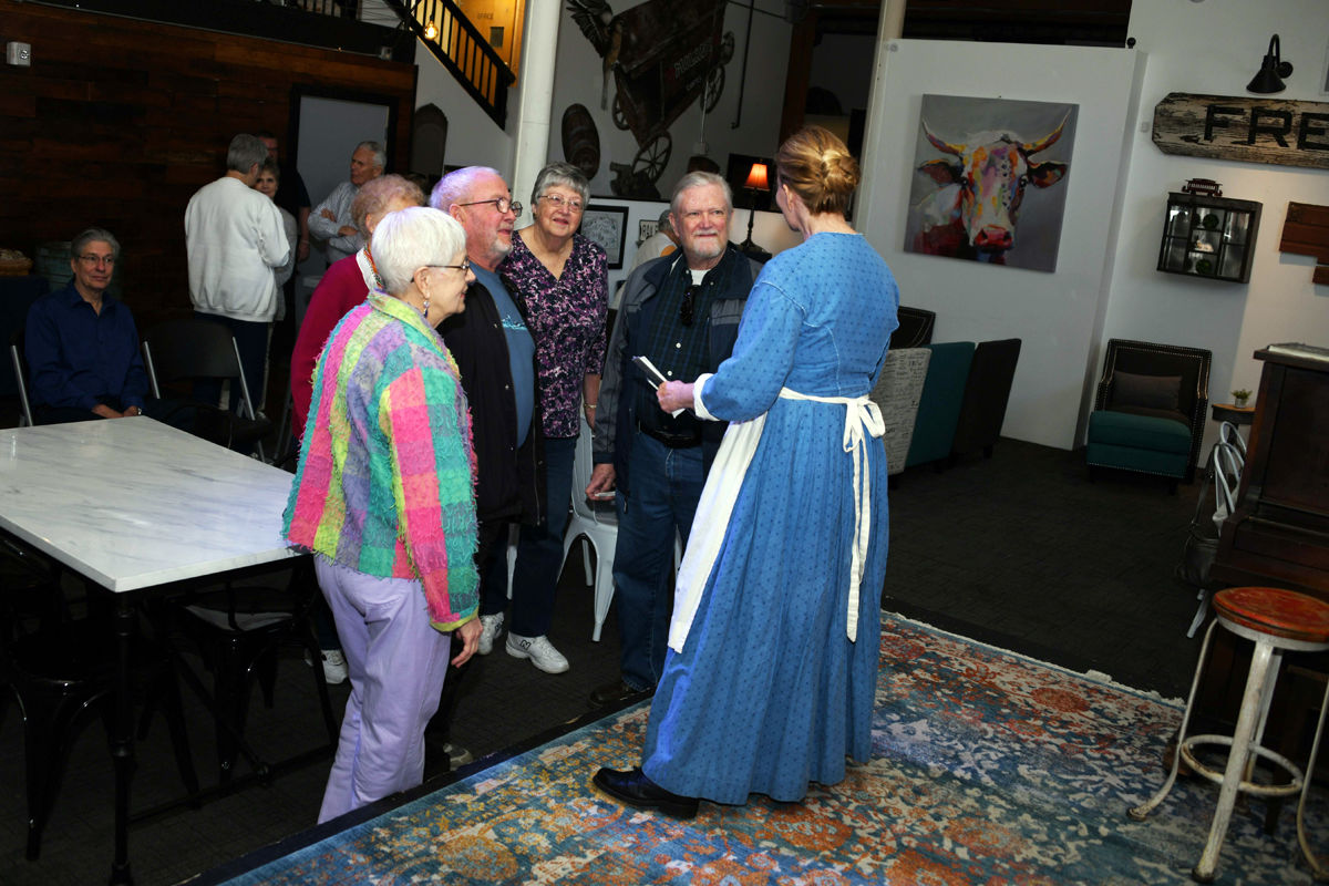 005 J.Richardson, D.Hodge, B.Campbell and L.Kuester visit with Cherrie Beam-Callaway after her presentation at the Milady Coffeehouse in Fremont.JPG